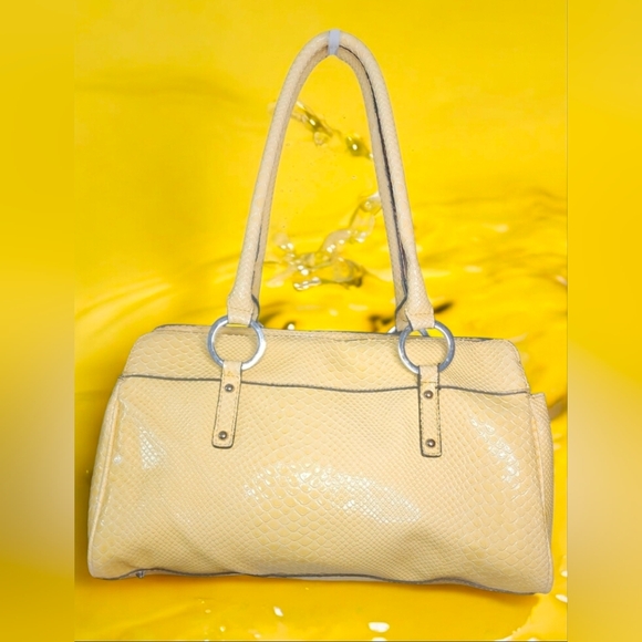 VIntage Guess Yellow Snakeskin Satchel/Shoulder Bag With A G Buckle - Picture 2 of 16